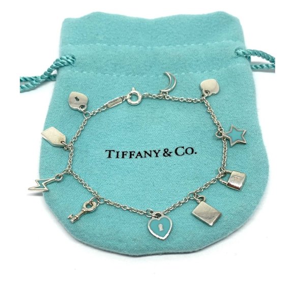Tiffany & Co Sterling SilverBlue Enamel Mini Charm Bracelet